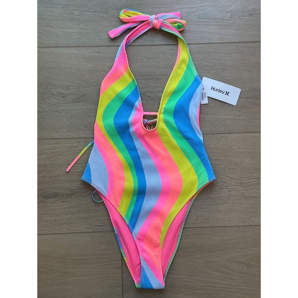 NEW Hurley Womens Medium One Piece Swimsuit Soft Waves Cheeky Coverage Swimwear